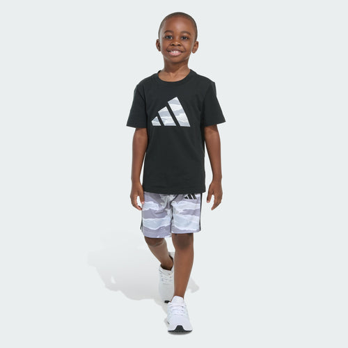 Kids' adidas adidas Two-Piece Short Sleeve Cotton Tee and Elastic Waistband Printed Shorts Set
