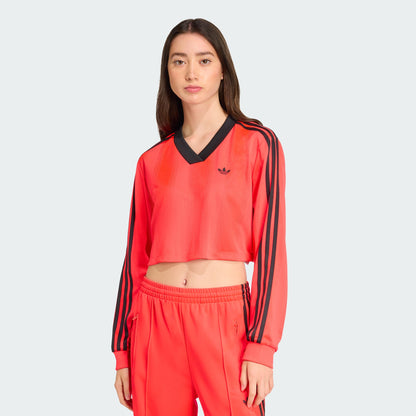 Women's adidas Adicolor Soccer Jacquard Crop Long-Sleeve Top